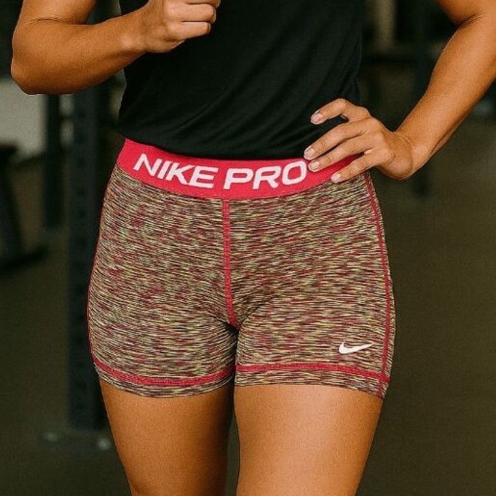 NEW Nike Pro Womens XS Space Dye Compression Shorts Athletic Pink Green Multi